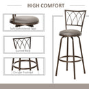 Set of 2 Bar Chairs Swivel Armless Upholstered Metal Frame Barstools with Backrest & Footrest, Bronze Footrest
