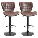 Bar Stools Set of 2 Brown Adjustable Height Swivel Bar Chairs in PU Leather with Backrest & Footrest