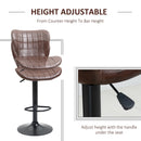Bar Stools Set of 2 Brown Adjustable Height Swivel Bar Chairs in PU Leather with Backrest & Footrest