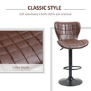 Bar Stools Set of 2 Brown Adjustable Height Swivel Bar Chairs in PU Leather with Backrest & Footrest