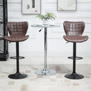 Bar Stools Set of 2 Brown Adjustable Height Swivel Bar Chairs in PU Leather with Backrest & Footrest