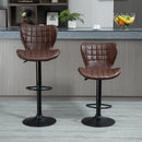 Bar Stools Set of 2 Brown Adjustable Height Swivel Bar Chairs in PU Leather with Backrest & Footrest