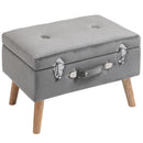 Faux Velvet Upholstered Ottoman Trunk with Wooden Legs - Grey