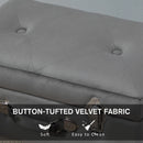 Faux Velvet Upholstered Ottoman Trunk with Wooden Legs - Grey