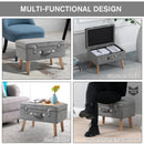 Faux Velvet Upholstered Ottoman Trunk with Wooden Legs - Grey