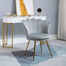 Modern Dining Accent Chair Velvet-Touch Fabric Armchair with Gold Metal Legs - Grey