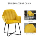 Modern Accent Chair Velvet-Touch Fabric Upholstered Lounge Armchair with Metal Base, Yellow Velvet Base