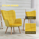 Modern Accent Chair Velvet-Touch Tufted Wingback Armchair Upholstered Leisure Lounge Sofa Club Chair with Wood Legs, Yellow Armchair