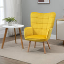 Modern Accent Chair Velvet-Touch Tufted Wingback Armchair Upholstered Leisure Lounge Sofa Club Chair with Wood Legs, Yellow Armchair