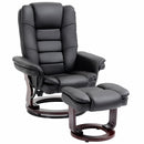 Manual Recliner and Ottoman Set PU Leather Leisure Lounge Chair Armchair with Swivel Wood Base, Black