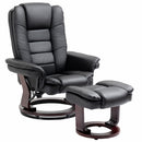 Manual Recliner and Ottoman Set PU Leather Leisure Lounge Chair Armchair with Swivel Wood Base, Black