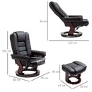 Manual Recliner and Ottoman Set PU Leather Leisure Lounge Chair Armchair with Swivel Wood Base, Black