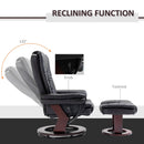 Manual Recliner and Ottoman Set PU Leather Leisure Lounge Chair Armchair with Swivel Wood Base, Black