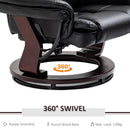 Manual Recliner and Ottoman Set PU Leather Leisure Lounge Chair Armchair with Swivel Wood Base, Black
