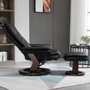 Manual Recliner and Ottoman Set PU Leather Leisure Lounge Chair Armchair with Swivel Wood Base, Black