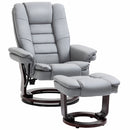 Manual Recliner and Footrest Set PU Leather Leisure Lounge Chair Armchair with Swivel Wood Base, Grey