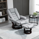 Manual Recliner and Footrest Set PU Leather Leisure Lounge Chair Armchair with Swivel Wood Base, Grey
