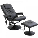 Leather Massage Recliner Chair W/Footstool Black Deluxe Faux Easy Sofa Armchair Reclining with Foot Stool New Electric Rest 10 Point Massager Heat