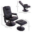 Manual Sofa Reclining Armchair PU Leather Massage Recliner Chair and Ottoman - Black