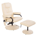 PU Leather Manual Sofa Reclining Armchair and Ottoman - Beige