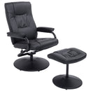 Leather Recliner and Ottoman Set, Modern Swivel Leisure Lounge Chair with Footstool, 145-¦ Adjustable Backrest and Thick Padding for Living Room, Dining Room, Bedroom, Office, Black Padded Cushion Back