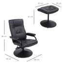 Leather Recliner and Ottoman Set, Modern Swivel Leisure Lounge Chair with Footstool, 145-¦ Adjustable Backrest and Thick Padding for Living Room, Dining Room, Bedroom, Office, Black Padded Cushion Back