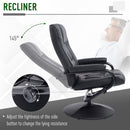Leather Recliner and Ottoman Set, Modern Swivel Leisure Lounge Chair with Footstool, 145-¦ Adjustable Backrest and Thick Padding for Living Room, Dining Room, Bedroom, Office, Black Padded Cushion Back
