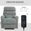 Electric Power Lift Recliner Vibration Massage Velvet-Touch Upholstered Lounge Chair Sofa with Remote Control & Side Pocket for Home Theater, Grey Velvet