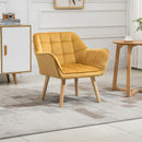 Armchair Accent Chair Wide Arms Slanted Back Padding Iron Frame Wooden Legs - Yellow