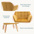 Armchair Accent Chair Wide Arms Slanted Back Padding Iron Frame Wooden Legs - Yellow