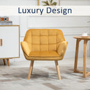 Armchair Accent Chair Wide Arms Slanted Back Padding Iron Frame Wooden Legs - Yellow