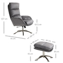 2 Pieces Modern Stylish Ergonomic Tilt Leisure Armchair and Ottoman with Thick Sponge Padding, Metal Base, for Living Room, Bedroom, Study, Office, Dorm, Grey and Silver Foam Padded