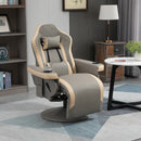 Manual Recliner Armchair PU Leather Lounge Chair with Adjustable Leg Rest, Cup Holder and Storage Pocket - Grey