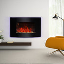 HOMCOM LED Curved Glass Electric Wall Mounted Fire Place 7 Colour Side Lights Slimline Plasma Fan Heater Backlit Back