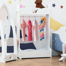 HOMCOM Wood Clothes Rack Hall Tree With Storage Shelves Children Garment Rack Freestanding Wardrobe For 3-8 Years Toddler, White 1-4