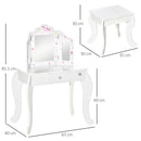 HOMCOM Kids Vanity Table & Stool - White