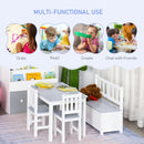 4-Piece Kids Table Set with 2 Wooden Chairs, 1 Storage Bench, and Interesting Modern Design, Grey/White w/ Function 3 Years+