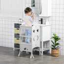 Kids Foldable Kitchen Step Stool with Blackboard and Lockable Handrail - Grey