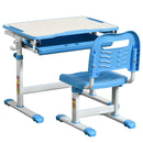 Kids Desk and Chair Set Height Adjustable Student Writing Desk Children School Study Table with Tiltable Desktop, Drawer, Pen Slot, Hook Blue Drawer Slot