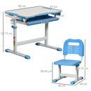 Kids Desk and Chair Set Height Adjustable Student Writing Desk Children School Study Table with Tiltable Desktop, Drawer, Pen Slot, Hook Blue Drawer Slot