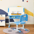 Kids Desk and Chair Set Height Adjustable Student Writing Desk Children School Study Table with Tiltable Desktop, Drawer, Pen Slot, Hook Blue Drawer Slot