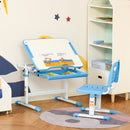 Kids Desk and Chair Set Height Adjustable Student Writing Desk Children School Study Table with Tiltable Desktop, Drawer, Pen Slot, Hook Blue Drawer Slot