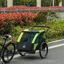 2 In 1 Trailer for Kids Child Bike Trailer Foldable Baby Stroller 2-Seater Transport Carrier with Adjustable Handlebar Storage Bag Reflector Flag Green 2-Seat w/