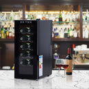 HOMCOM 12 Bottle Wine Cooler Mini Bar Refrigerator 11-18°C Adjustable Temperature Touch Control Led Lights Sleek Stylish Suitable for Home Bar Party Black
