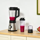 HOMCOM Blender Smoothie Maker Stainless Steel 900W Countertop Blender with 5 Speed Setting, Pulse Function, 1.5L Mix Cup, Portable Cup and Grinder for Ice, Fruit, Vegetable and Nut w/5 Fruit