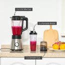 HOMCOM Blender Smoothie Maker Stainless Steel 900W Countertop Blender with 5 Speed Setting, Pulse Function, 1.5L Mix Cup, Portable Cup and Grinder for Ice, Fruit, Vegetable and Nut w/5 Fruit