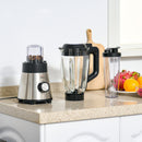 HOMCOM Blender Smoothie Maker Stainless Steel 900W Countertop Blender with 5 Speed Setting, Pulse Function, 1.5L Mix Cup, Portable Cup and Grinder for Ice, Fruit, Vegetable and Nut w/5 Fruit