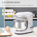 HOMCOM Stand Mixer - White with 6 Speeds and Pulse Setting, 1200W 5.5L Tilt Head Electric Cake Mixer with Stainless Bowl, Beater, Dough Hook and Whisk, Dishwasher Safe, Silver w/ Speed Setting