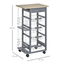HOMCOM Multi-Use Kitchen Island Trolley w/ 4 Baskets 2 Side Racks Drawer Worktop 4 Wheels Worktop Home Food Storage Spice Vegetables Fruits Smooth Rolling Compact Furniture Dark Grey