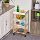 HOMCOM Pine Wood 4-Tier Kitchen Trolley White